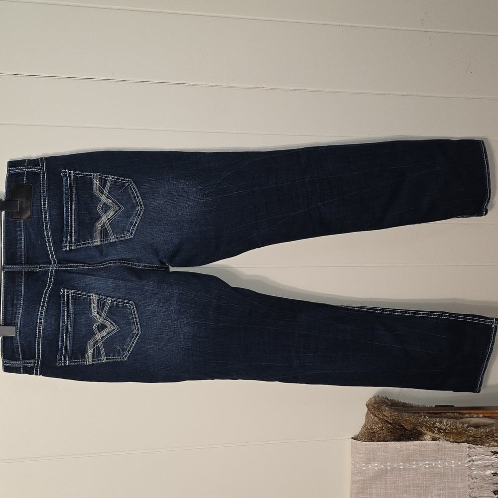 BKE Buckle Jake Straight Dark Blue Whiskered Denim Jeans Mens 38 × 34 EUC